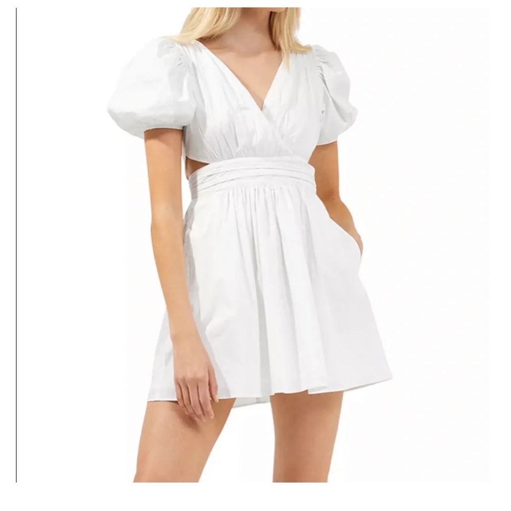 French Connection White Puff-Sleeve Wrap Mini Dress